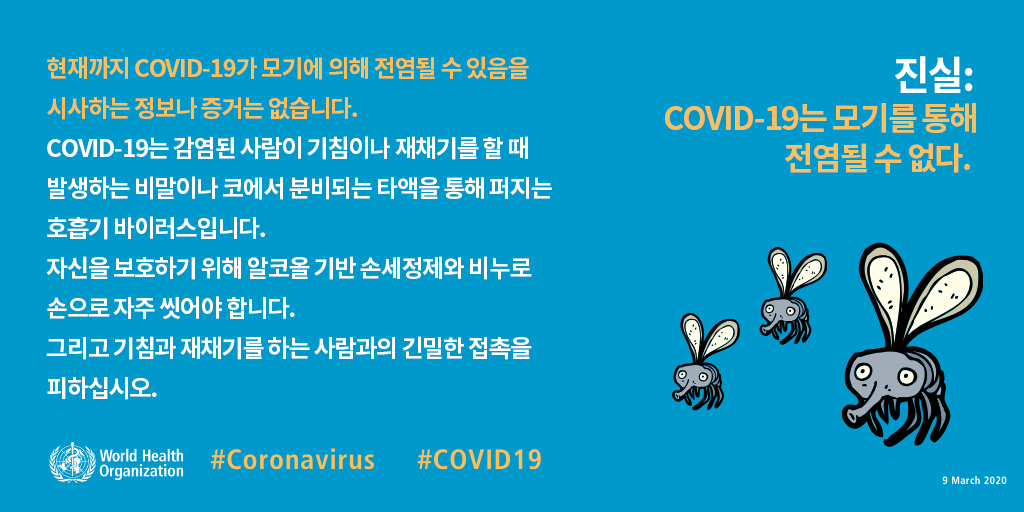 진실: COVID-19는 모기를 통해 전염될 수 없다.
